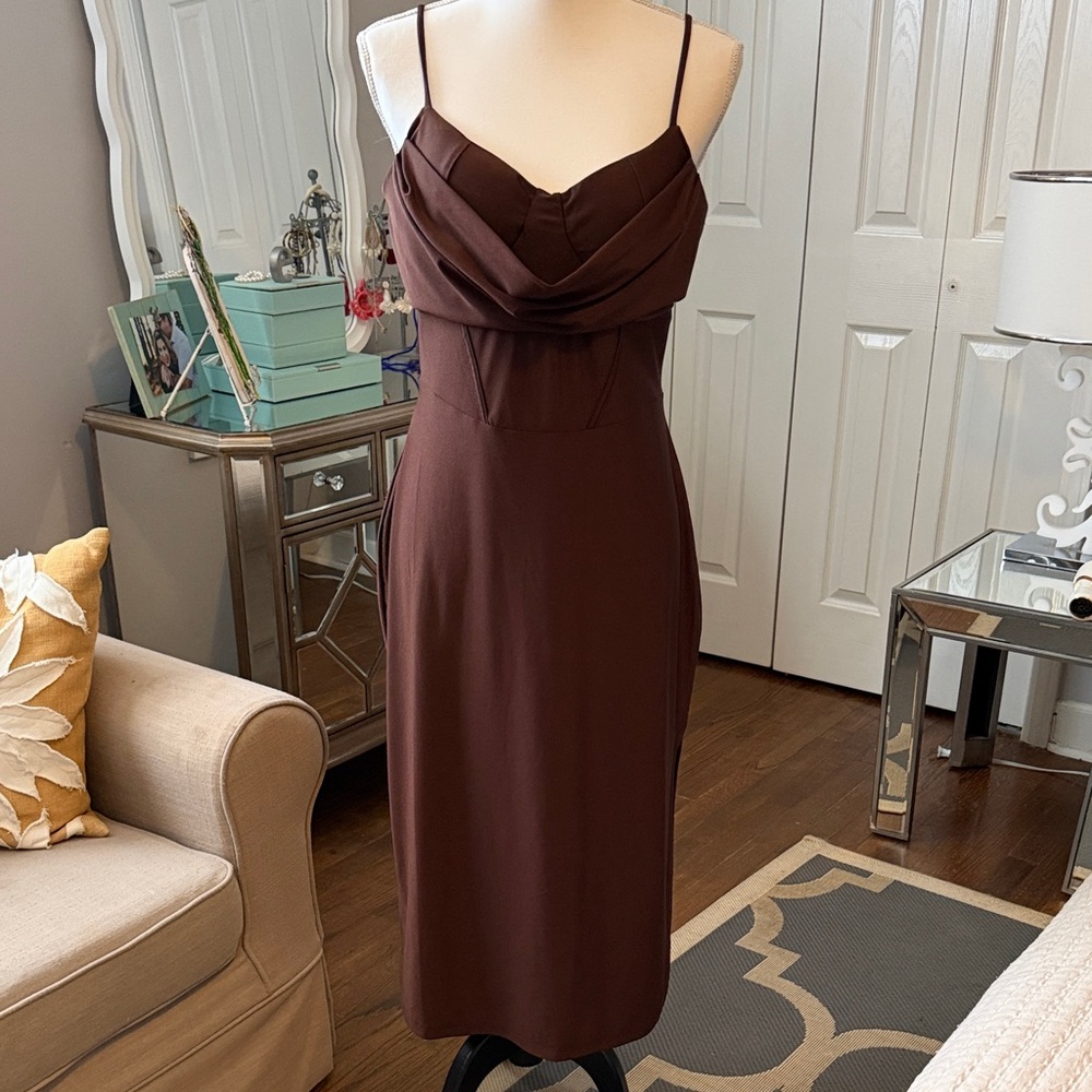 ELH NWT Studio Elegant Brown Spaghetti-Strap Midi Dress XL